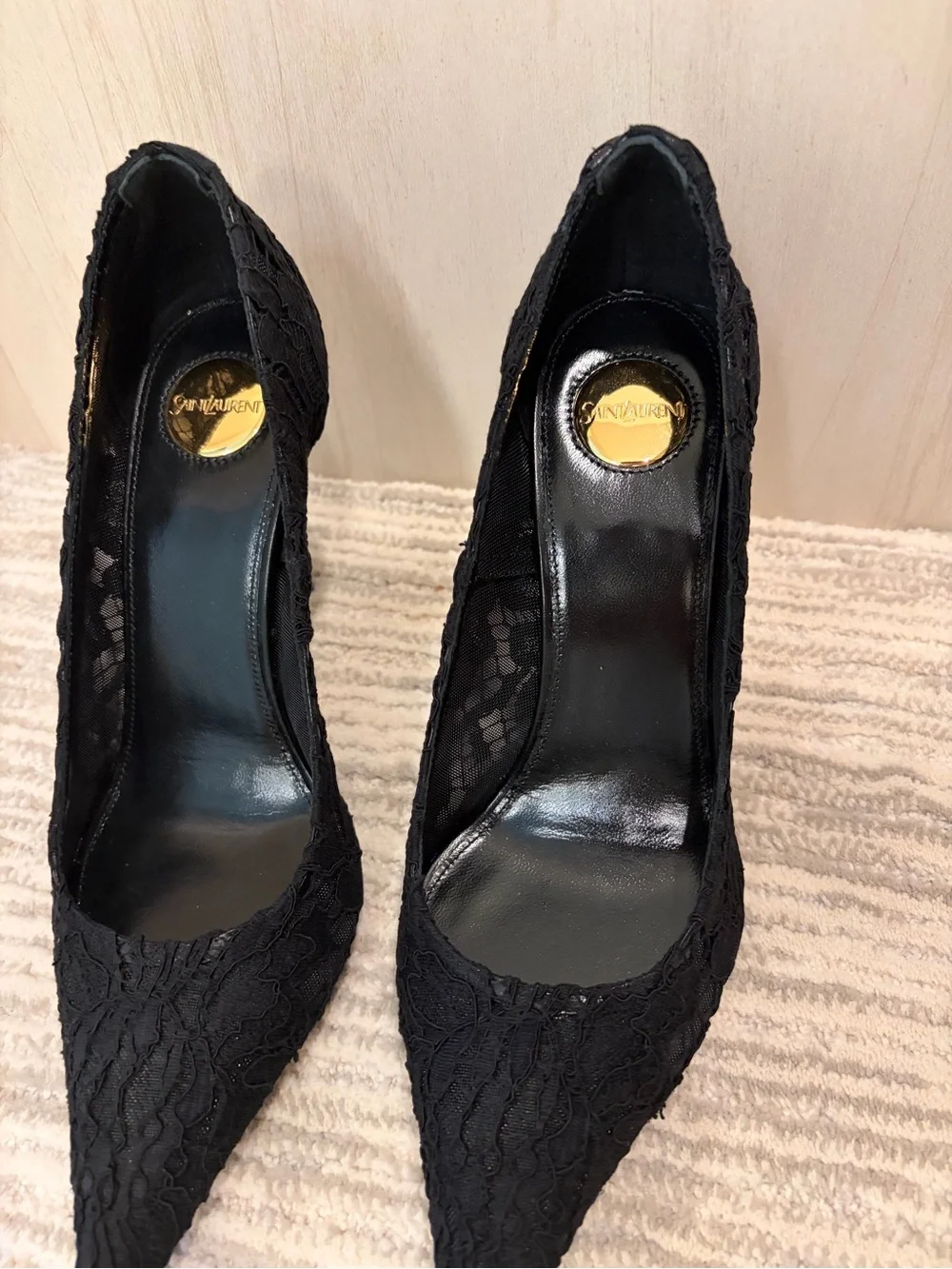 Yves Saint Laurent Black Lace Pointed Stiletto Pumps